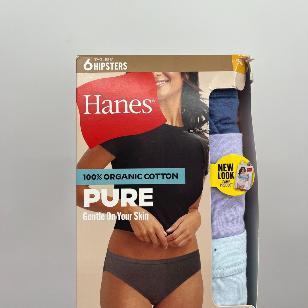 NEW Hanes 100% organic cotton pure hipsters underwear panties tagless 7 L - Picture 2 of 7